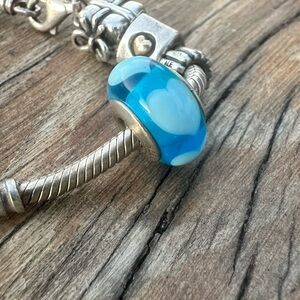Silver and Blue Murano Heart Charm